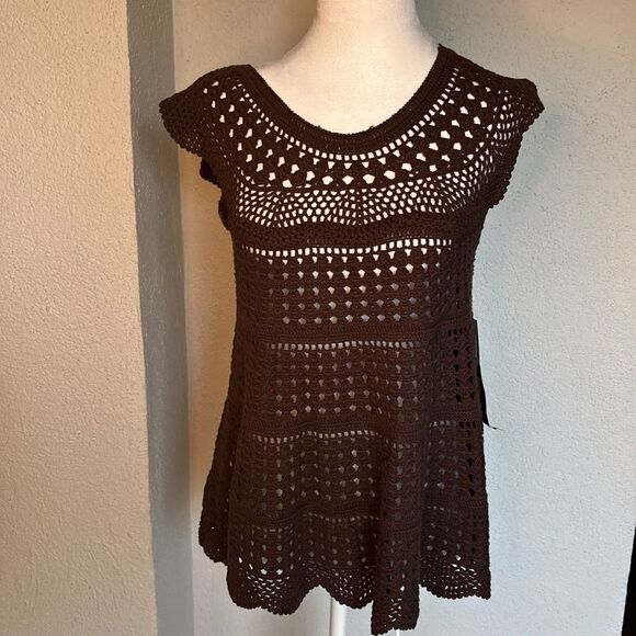 NWT Bloomingdale’s 525 America Crochet Sweater Brown Size Medium - Picture 2 of 10
